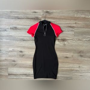 Size 0. Red and Black Bodycon Mini Dress.